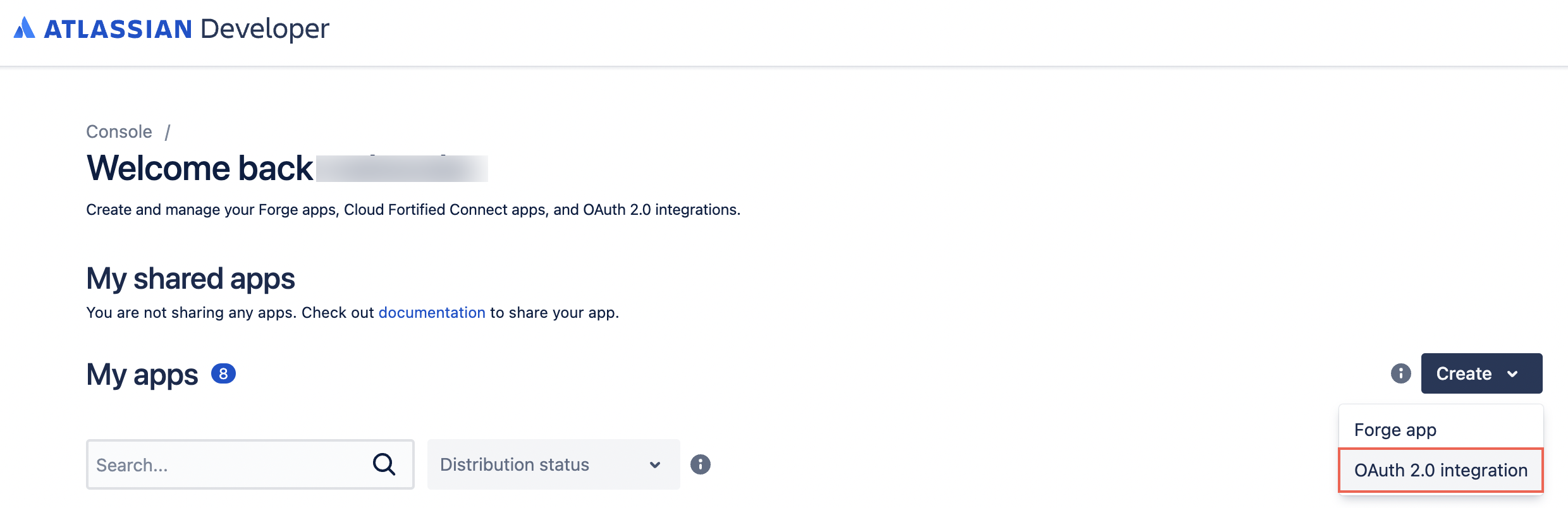 OAuth 2.0 統合を作成する。