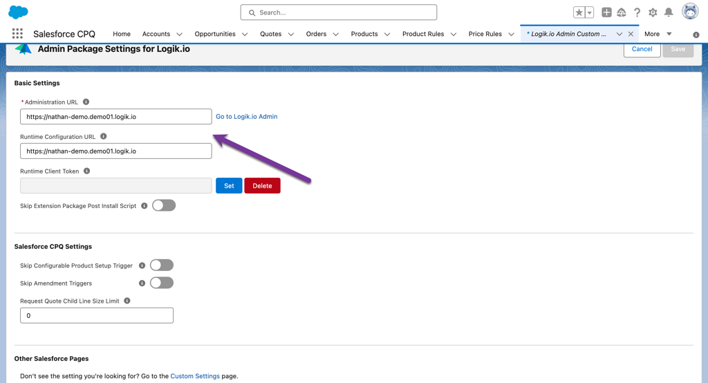 Admin settings