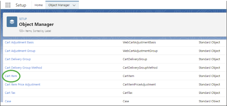 Object manager screen