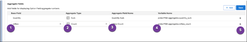 Aggregate fields screen