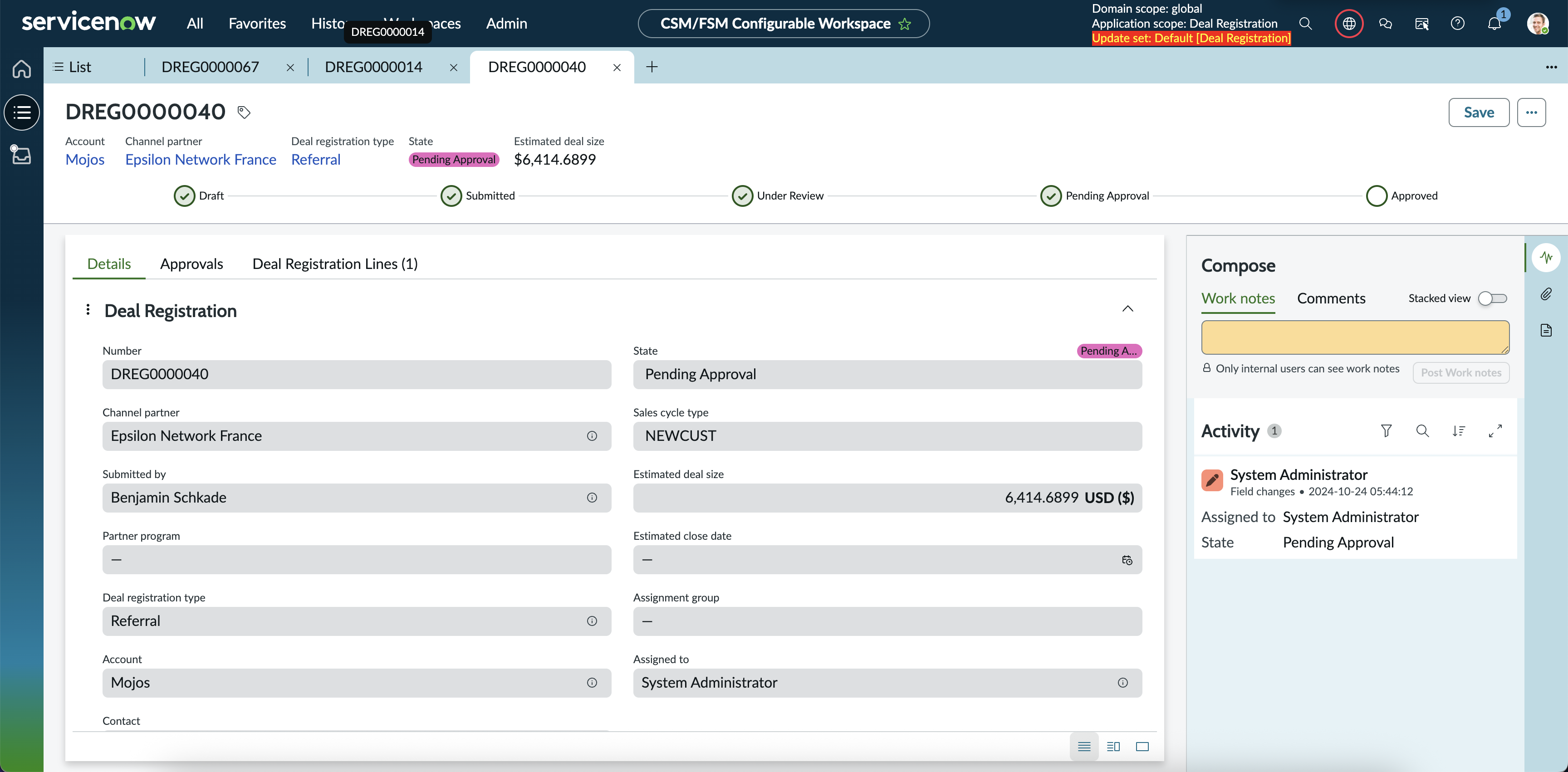 Different states of a submitted deal registration record before it is converted to an opportunity.