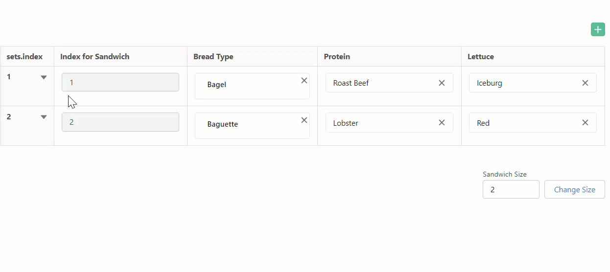 Adding and removing set rows