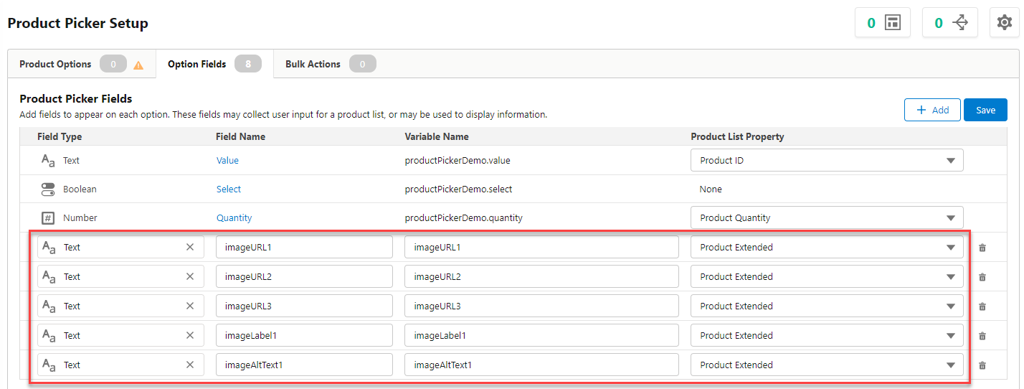 Configuração do seletor de produtos