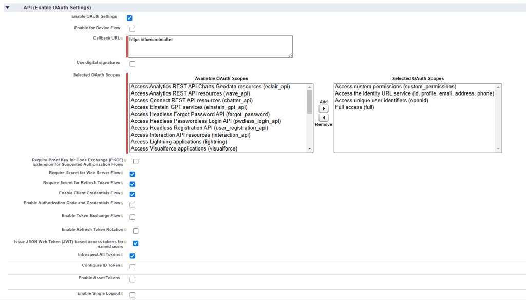 API settings