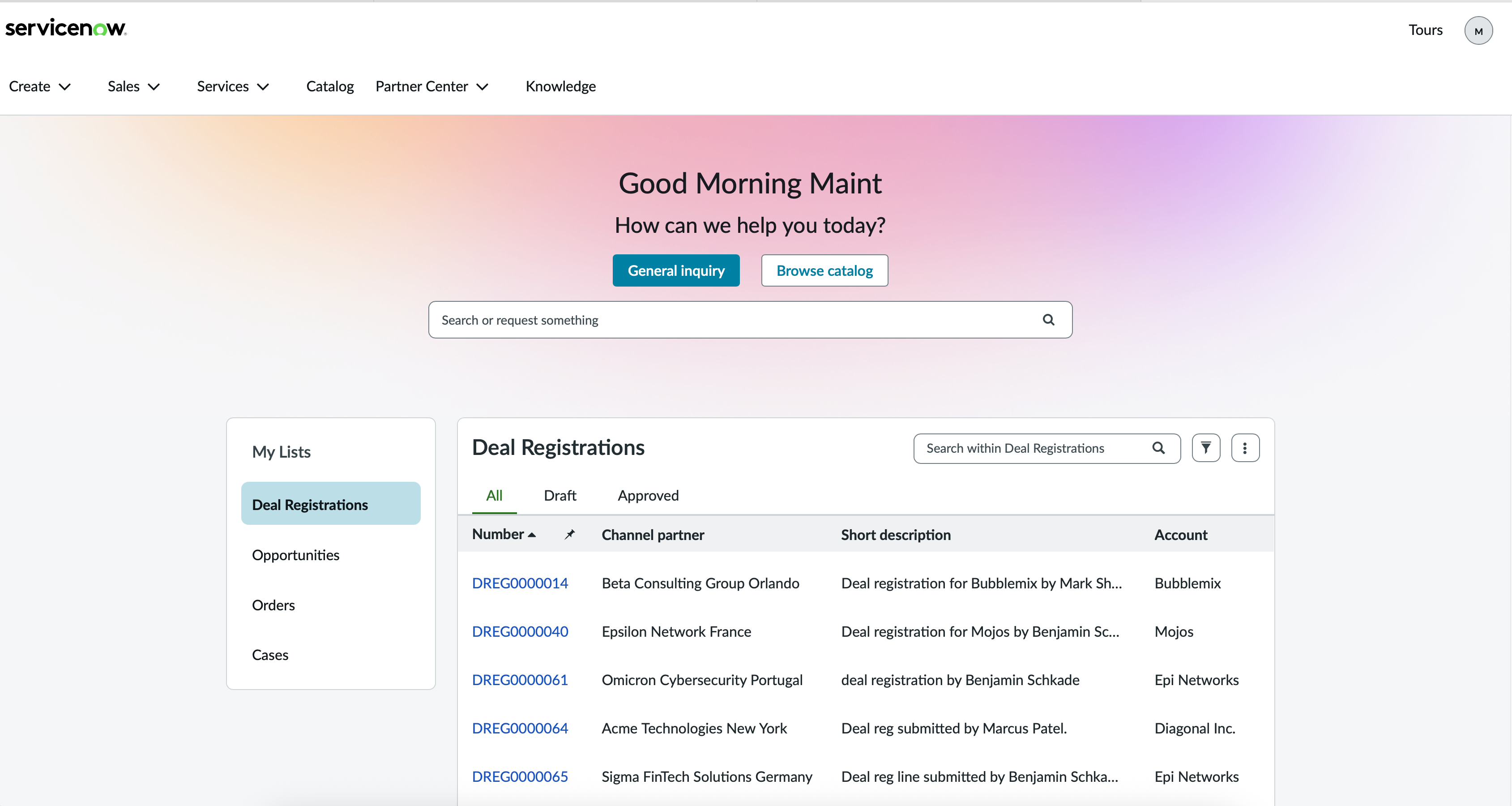Interface of the partner portal