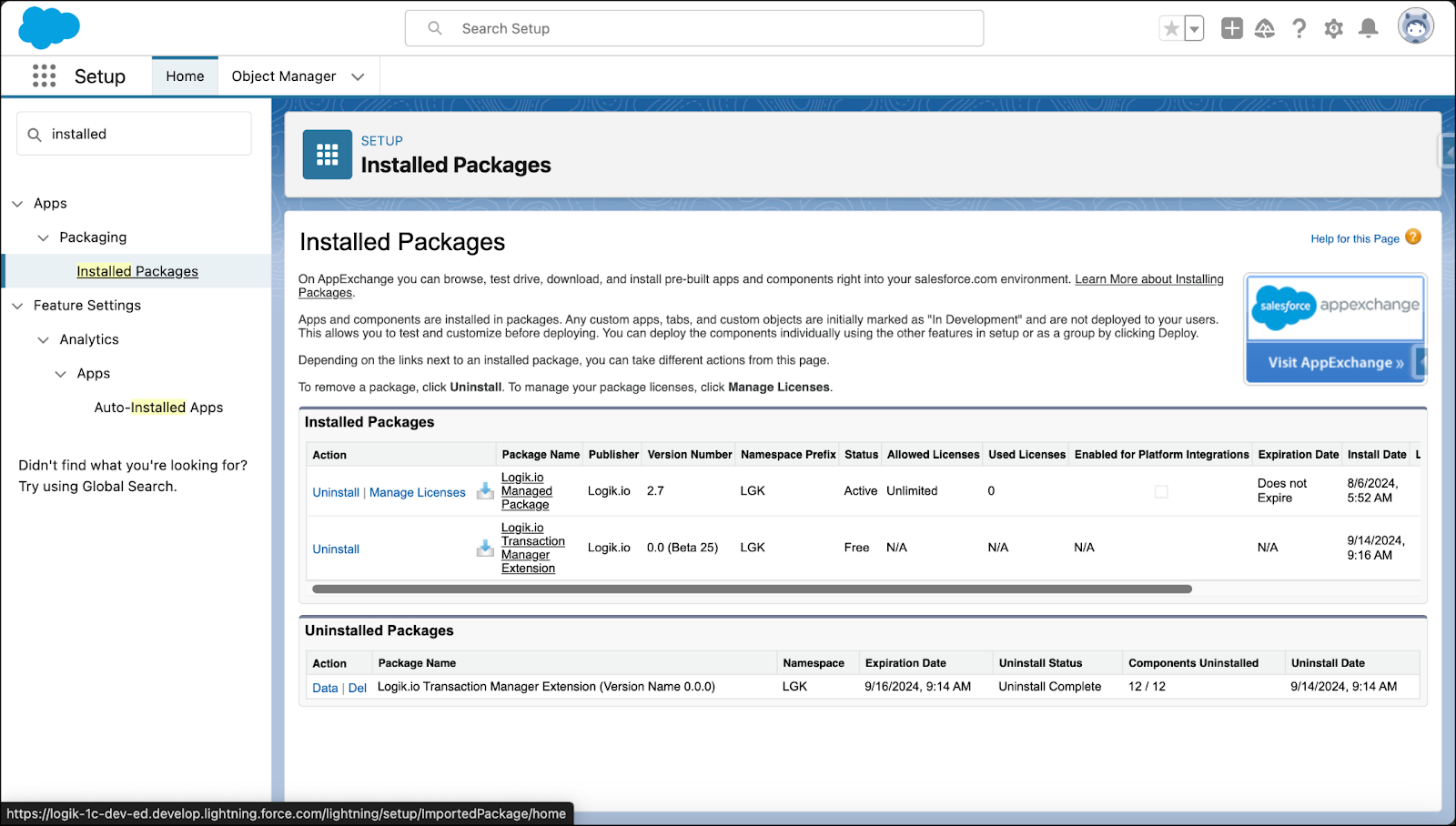 Salesforce Setup → Installed Packages
