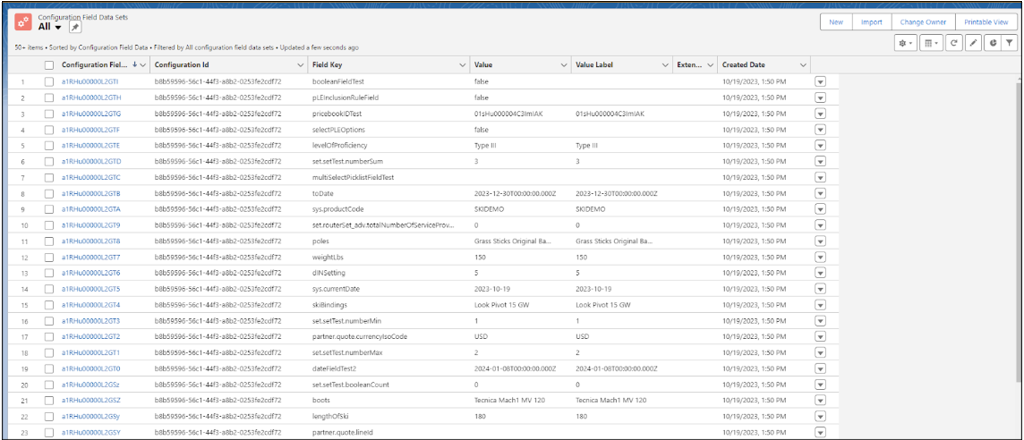 Field Data list