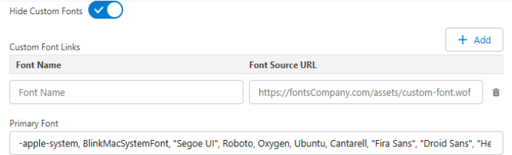 Interface do usuário de links de fonte personalizada