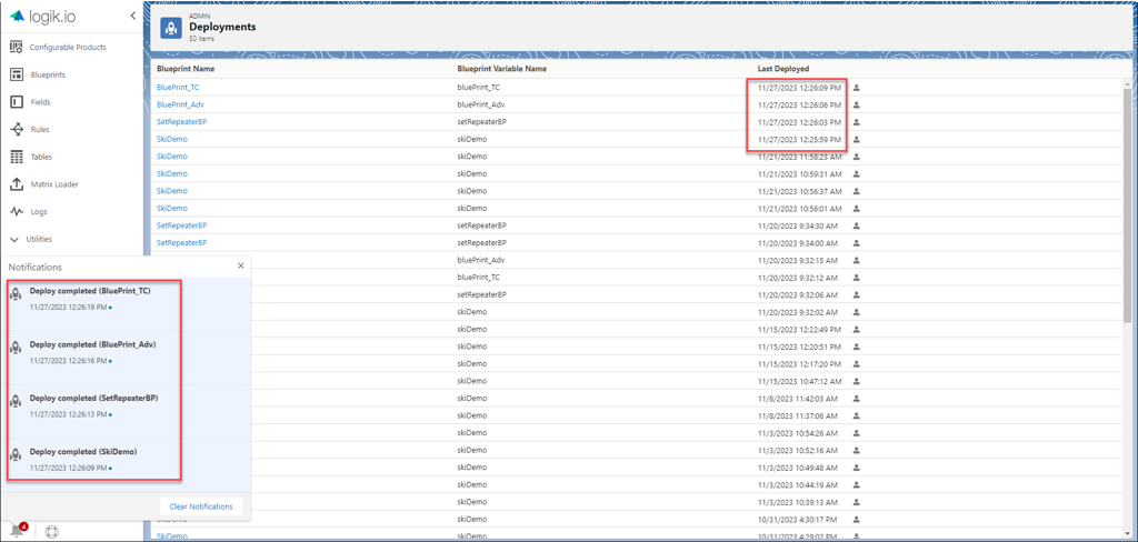 Deployments notifications