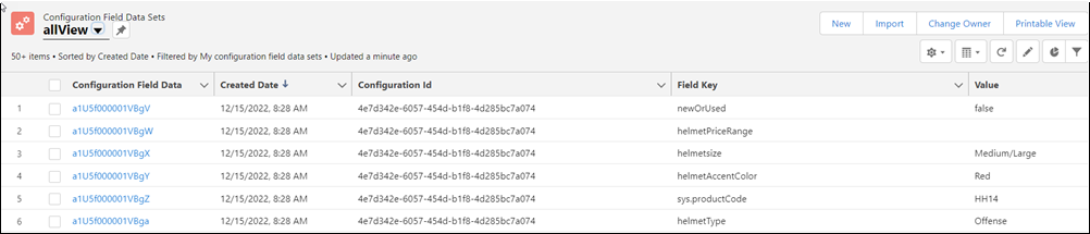 Configuration field data object