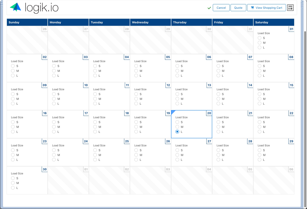 Interface do calendário