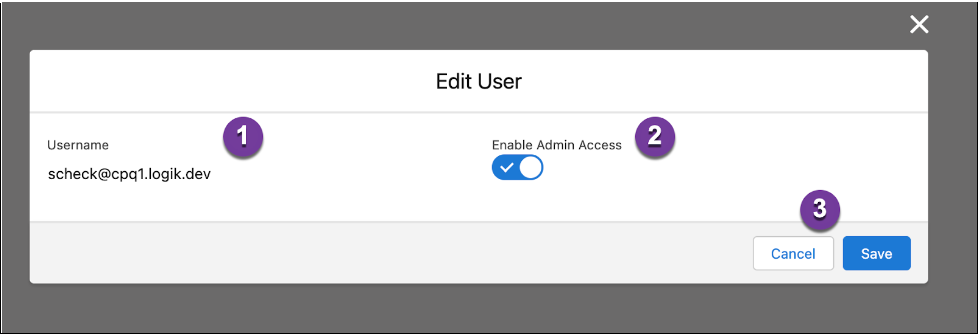 Edit user screen
