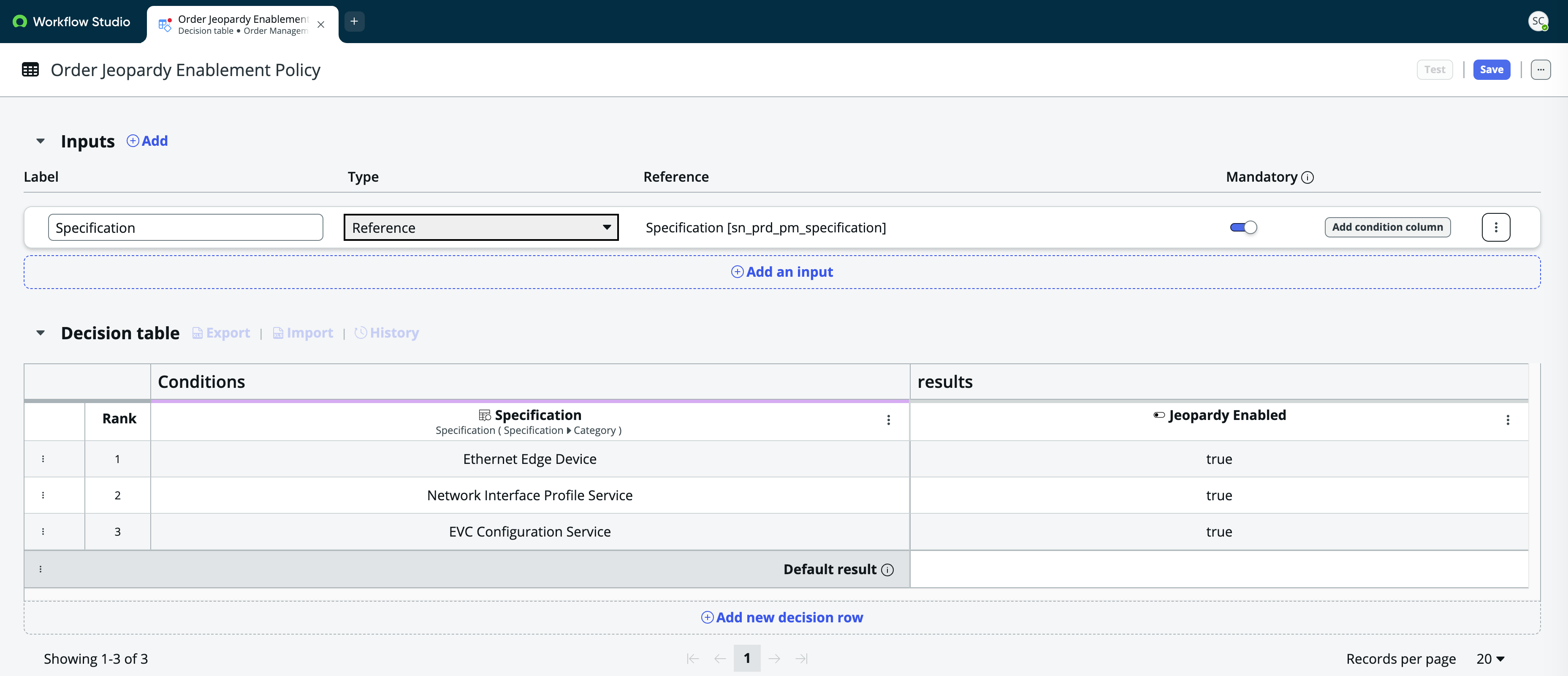 Order Jeopardy Enablement Policy in Workflow Studio.