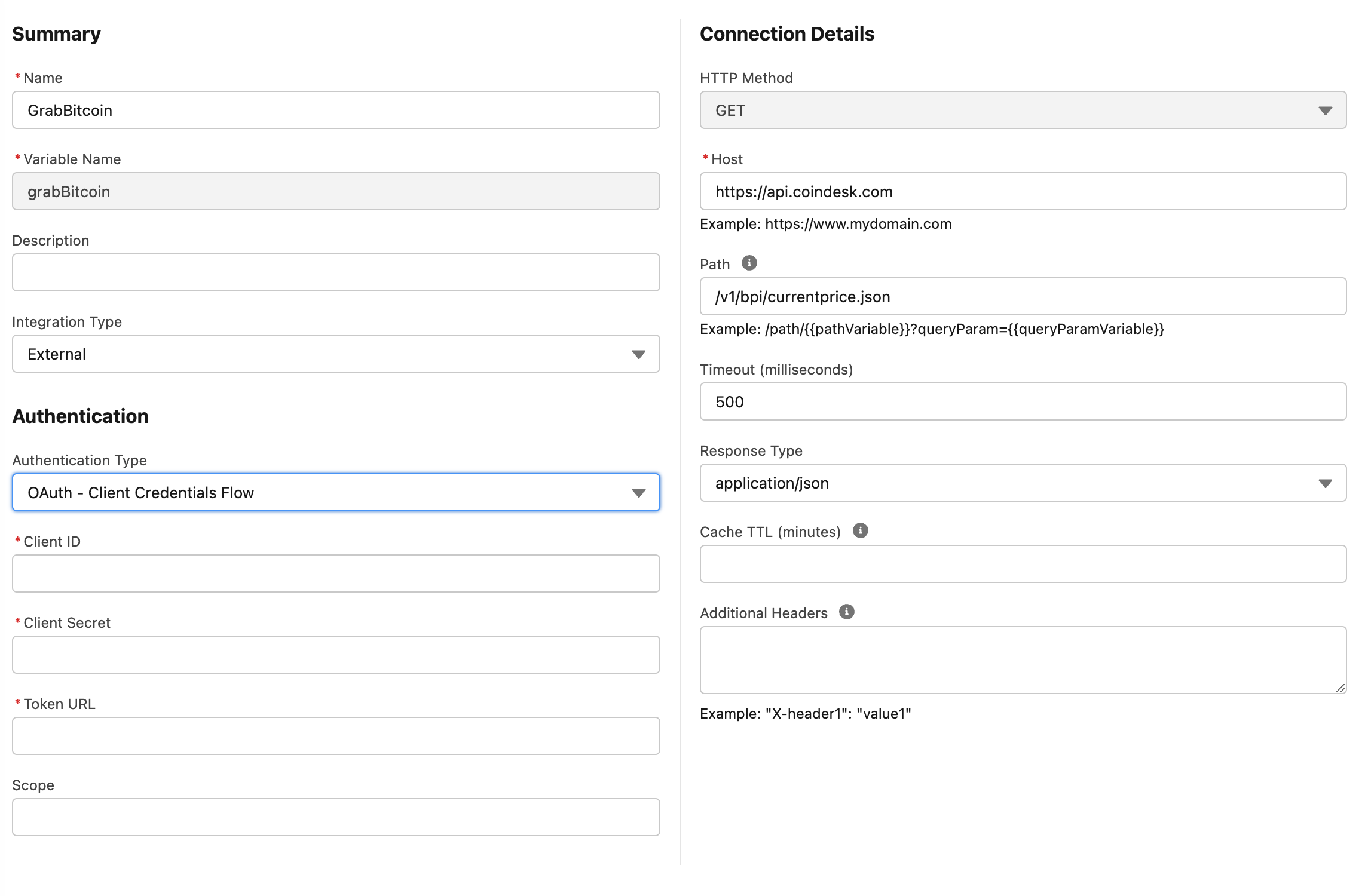External connections user interface