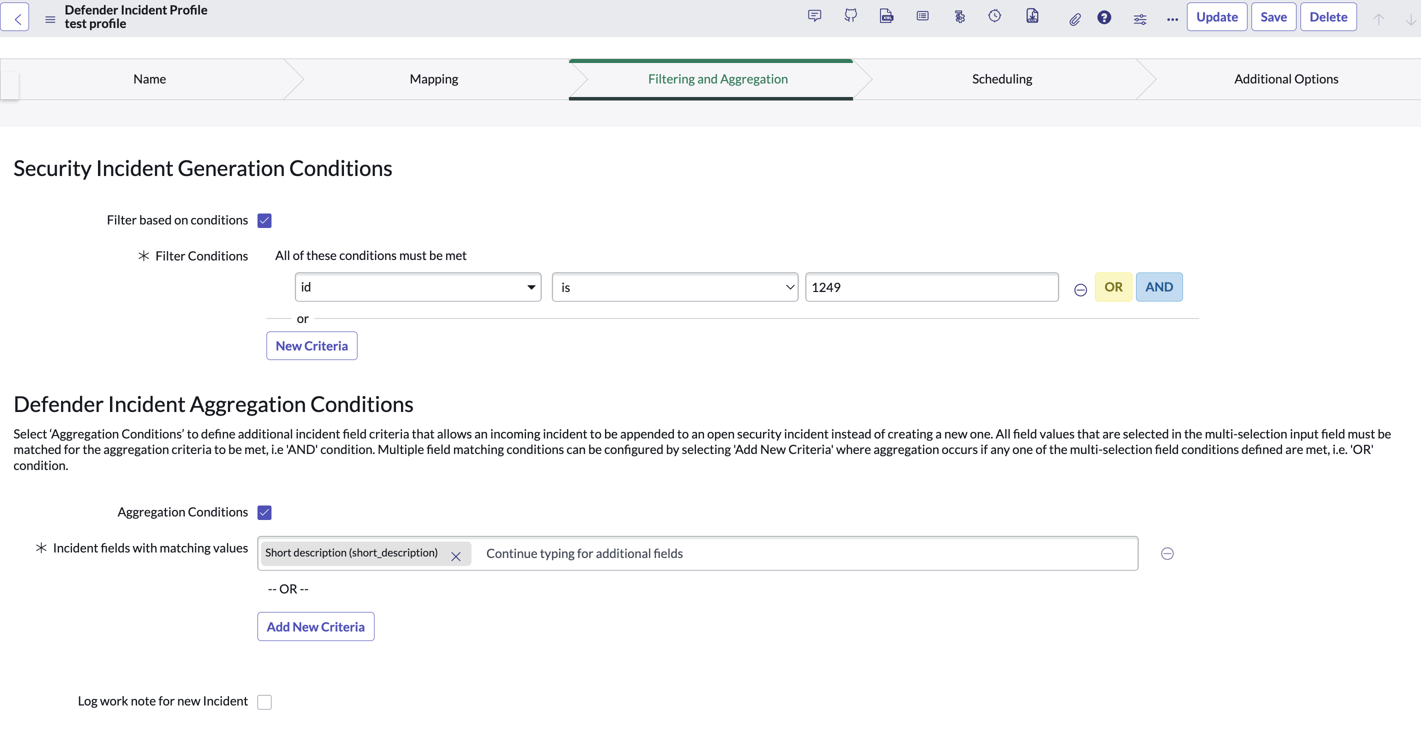 Define filter and aggregation criteria