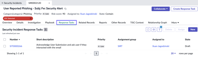 Security Incident Response Tasks highlighted