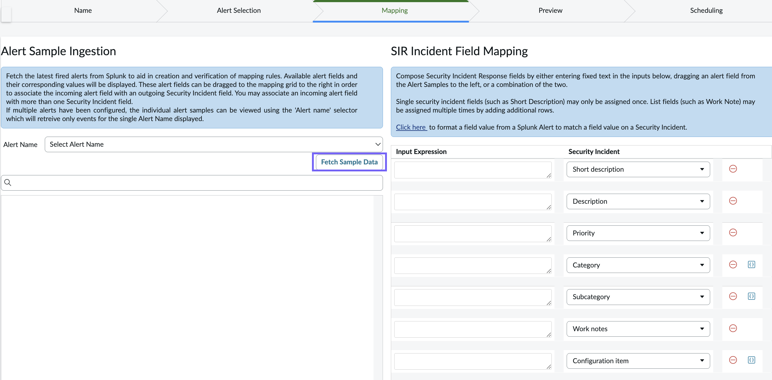 Default mapping form for alerts.