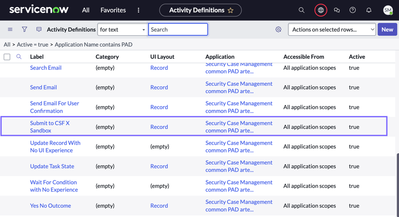 Activity definitions