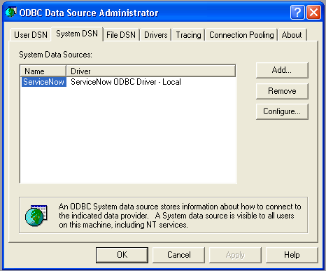 ServiceNow system data source