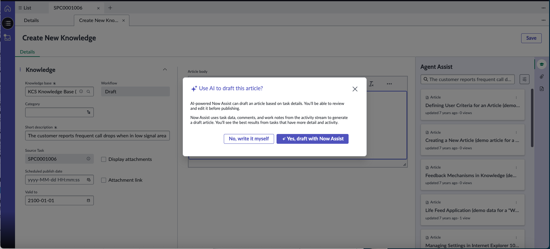 Popup-Fenster für wissensartikel.