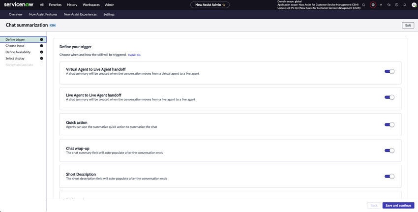 Define triggers screen for the chat skill.