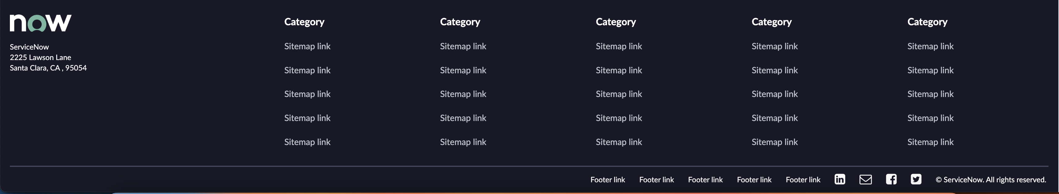 Portal Polaris Footer widget displaying sitemap links in different categories.