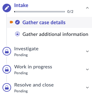 playbook vertical stage picker with four stages: Intake, Investigate, Work in progress, Resolve