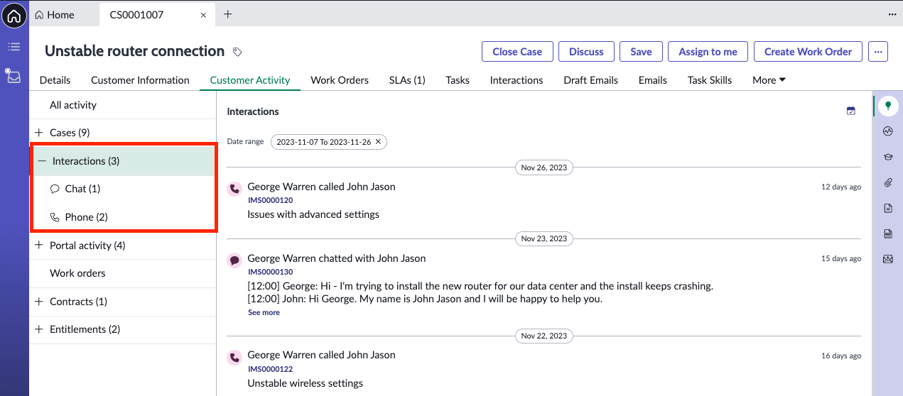 Activity groups view in Agent Workspace displaying Chat and Phone as the activity group types.
