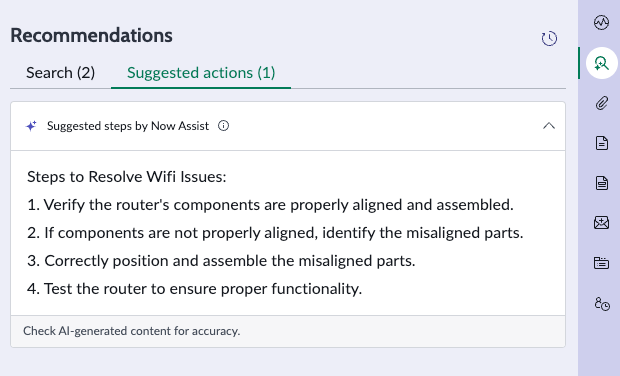 Suggested steps by Now Assist to resolve the issue