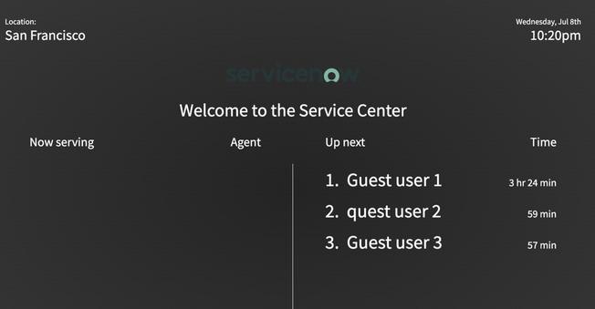 Queue status screen that shows the next three users in the queue.