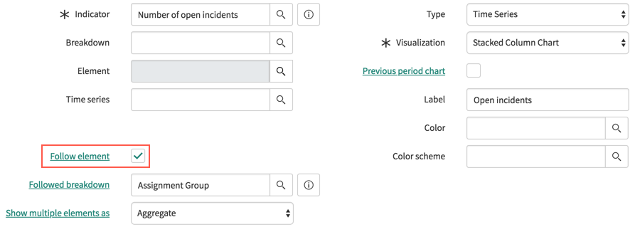 Abschnitt des Formulars „Widget-Eigenschaften“, in dem Element verfolgen ausgewählt ist