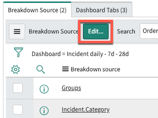 Schaltfläche „Bearbeiten“ in der zugehörigen Liste „Aufgliederungsquelle“