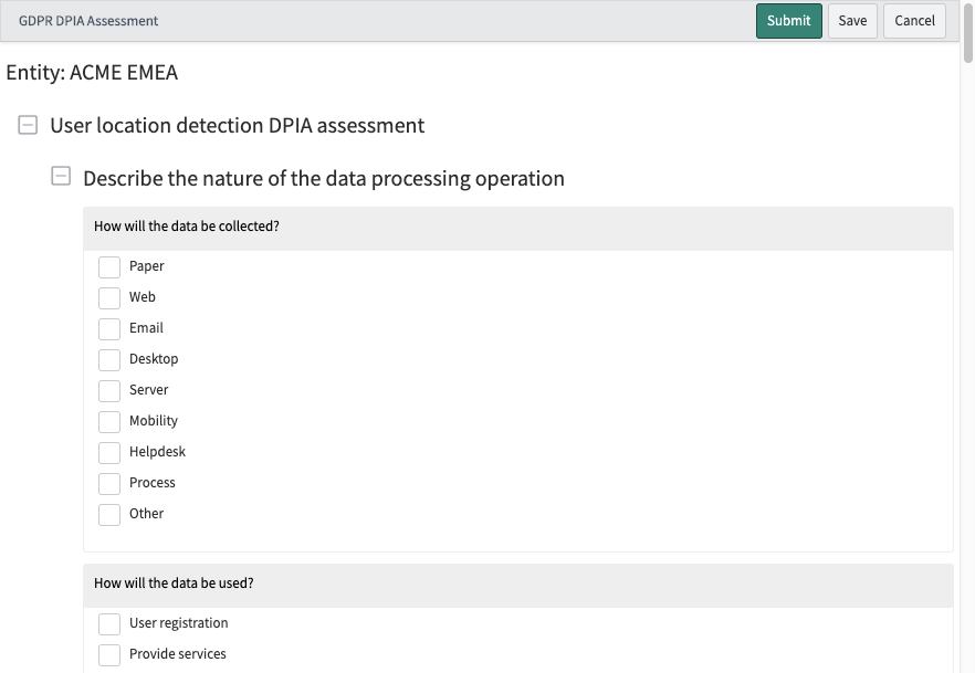Perguntas de avaliação de DPIA