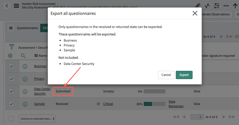 Caixa de diálogo Exportar questionário.
