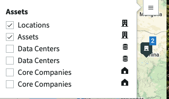 Controle os ativos no mapa.