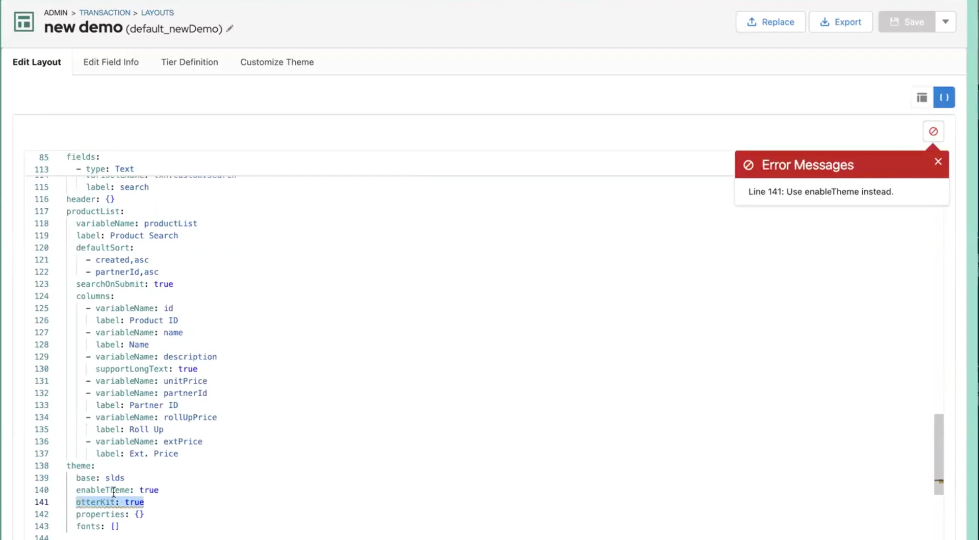 Mise en page du gestionnaire des transactions