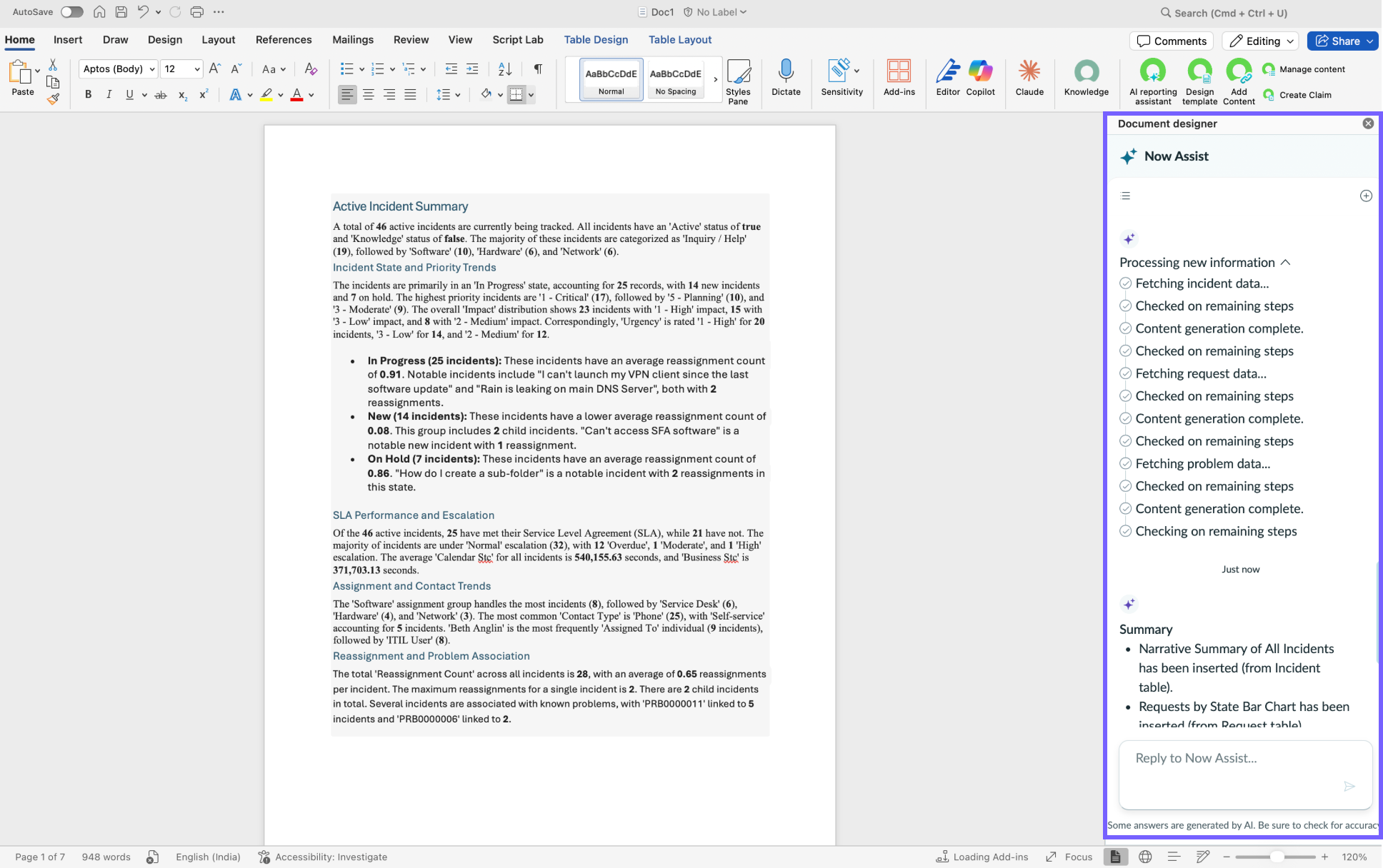AI reporting assistant add-in in Microsoft Word.