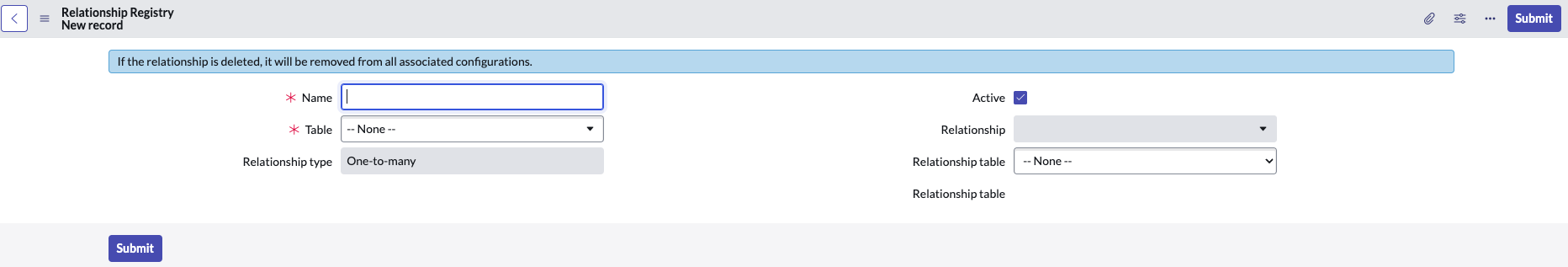 New relationship registry record.
