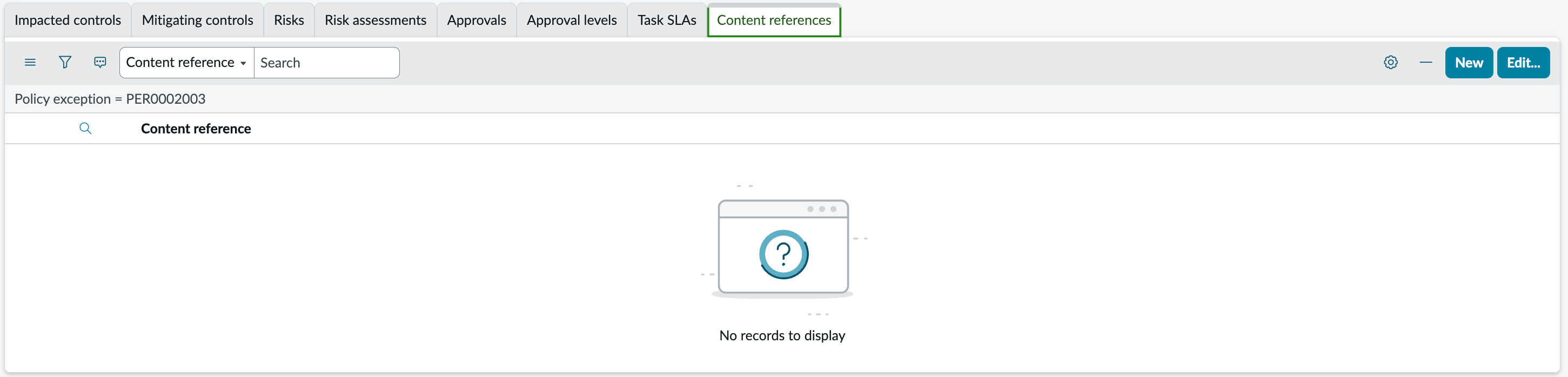 Content References related list with New and Edit buttons