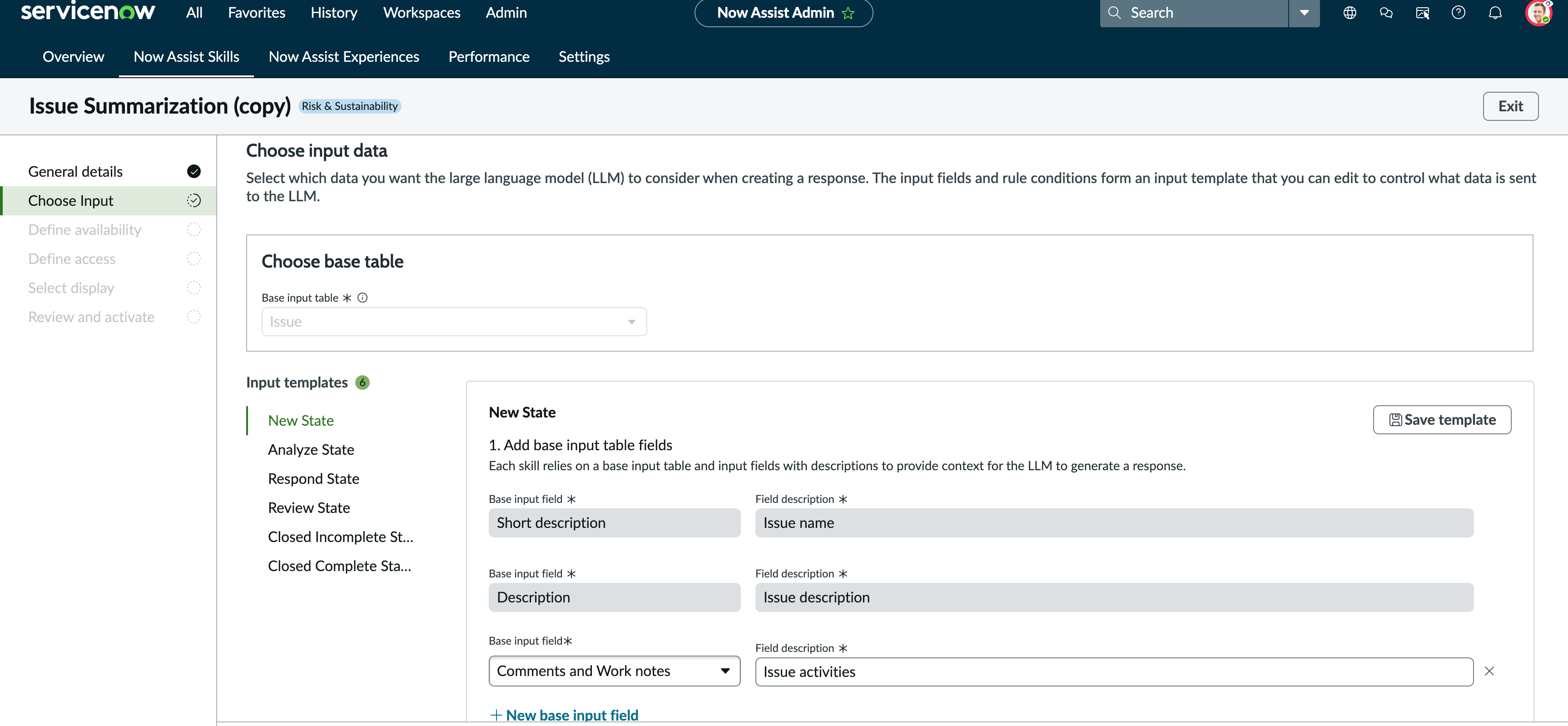 Choose input data screen.