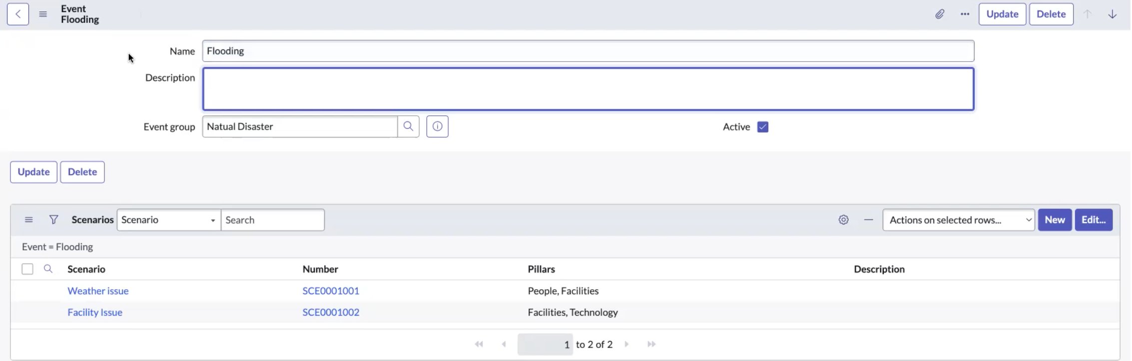 Sample configuration for the Event New record form.