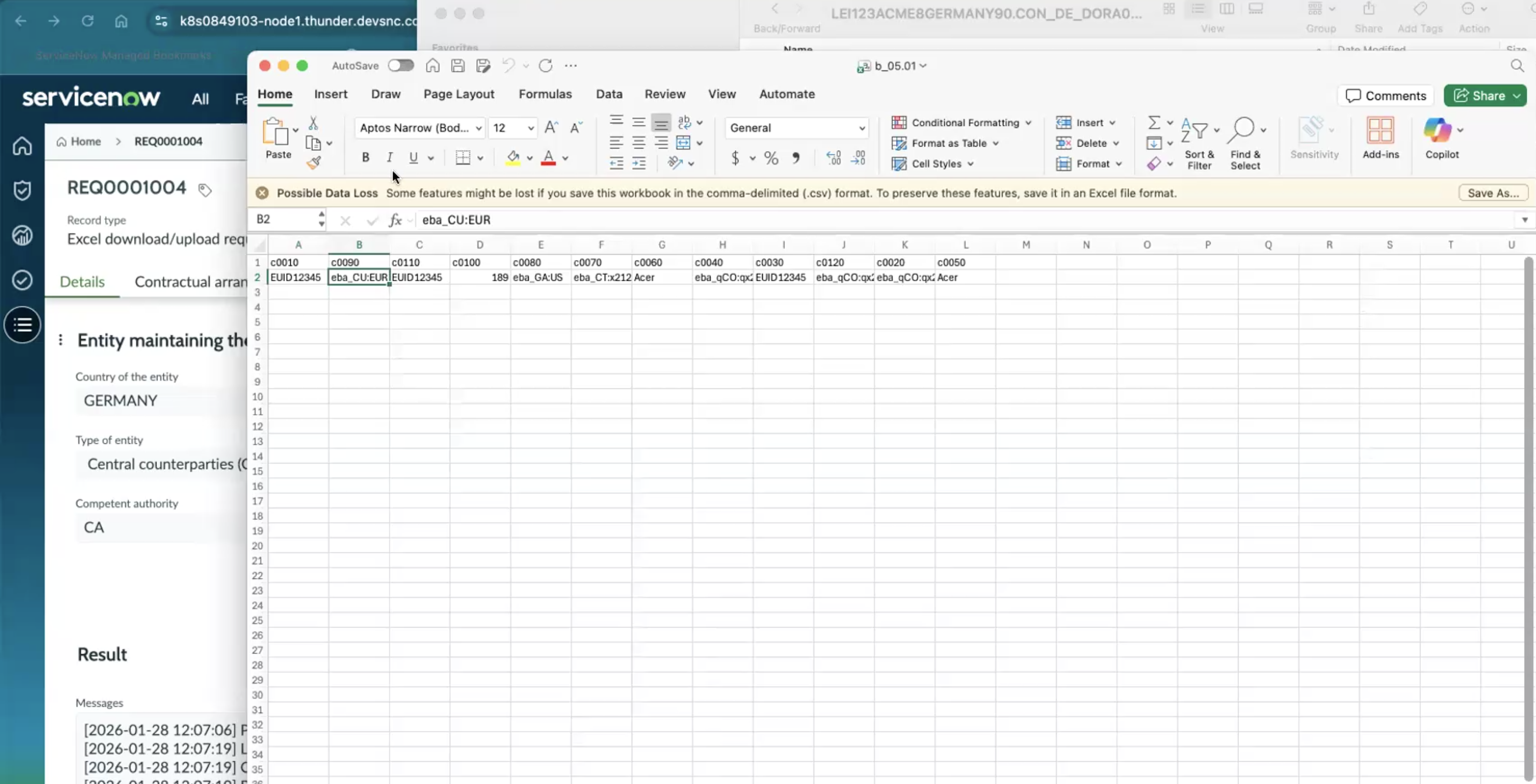 CSV file with currency data.