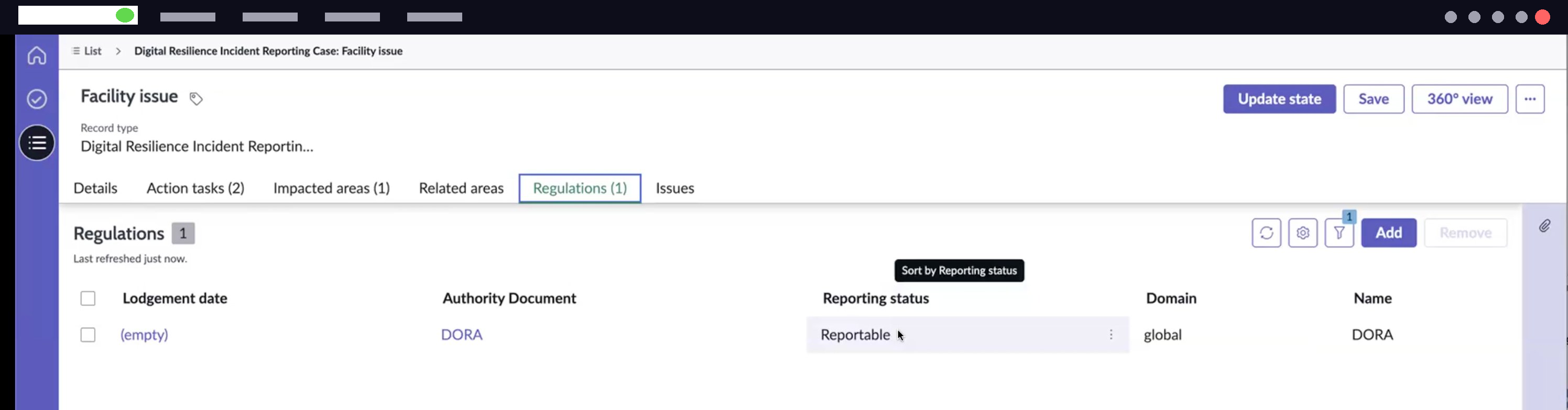 Reporting status is updated to Reportable.