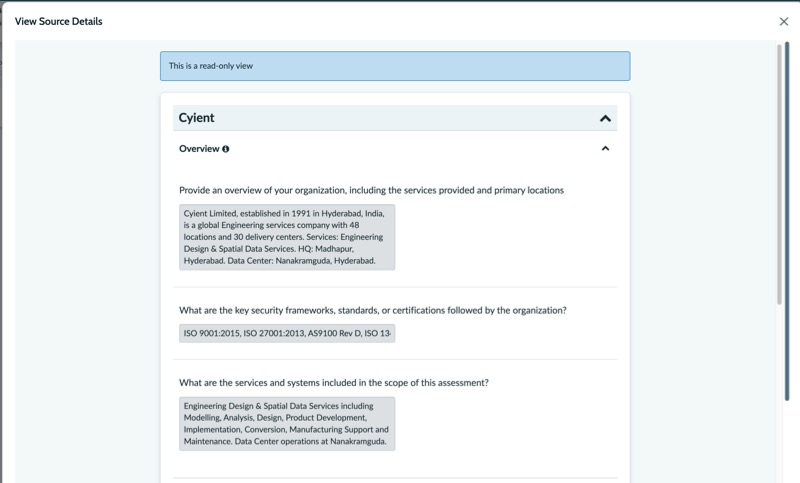 Displays the source details from where the suggestion is populated