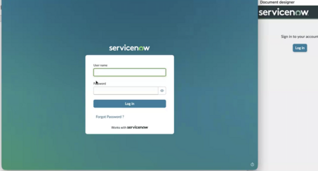 Document designer sign-in dialog.
