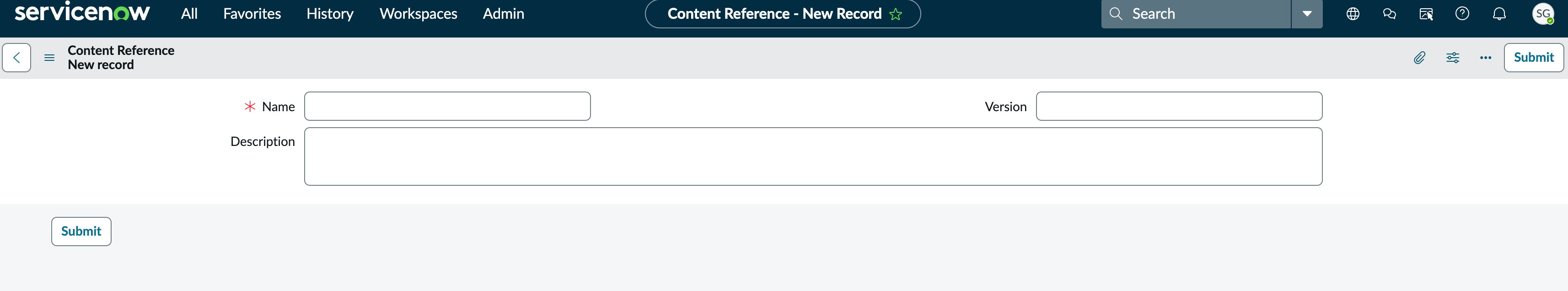 Content Reference new record