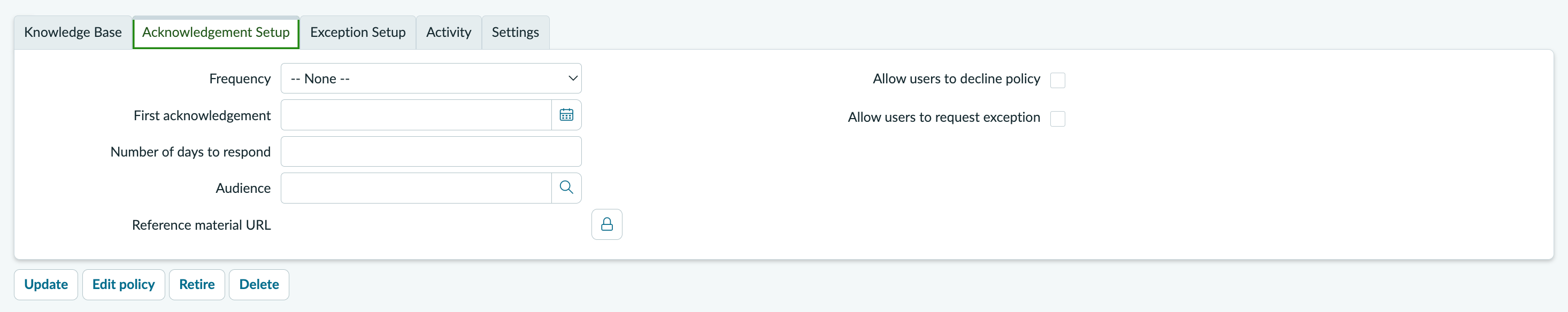 Acknowledgement Setup related list
