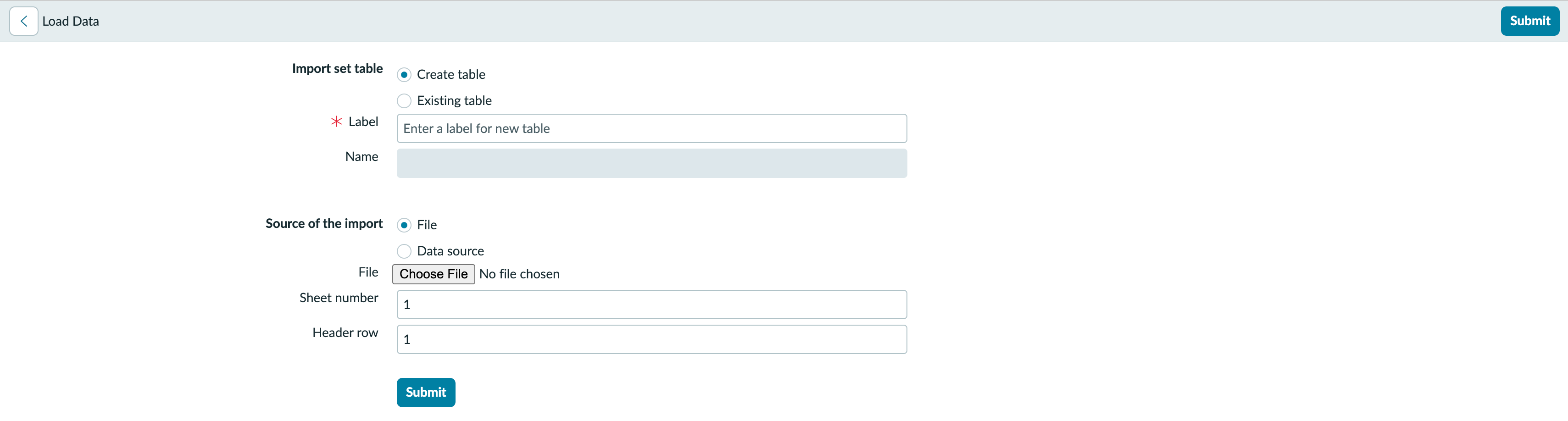 Load Data form.