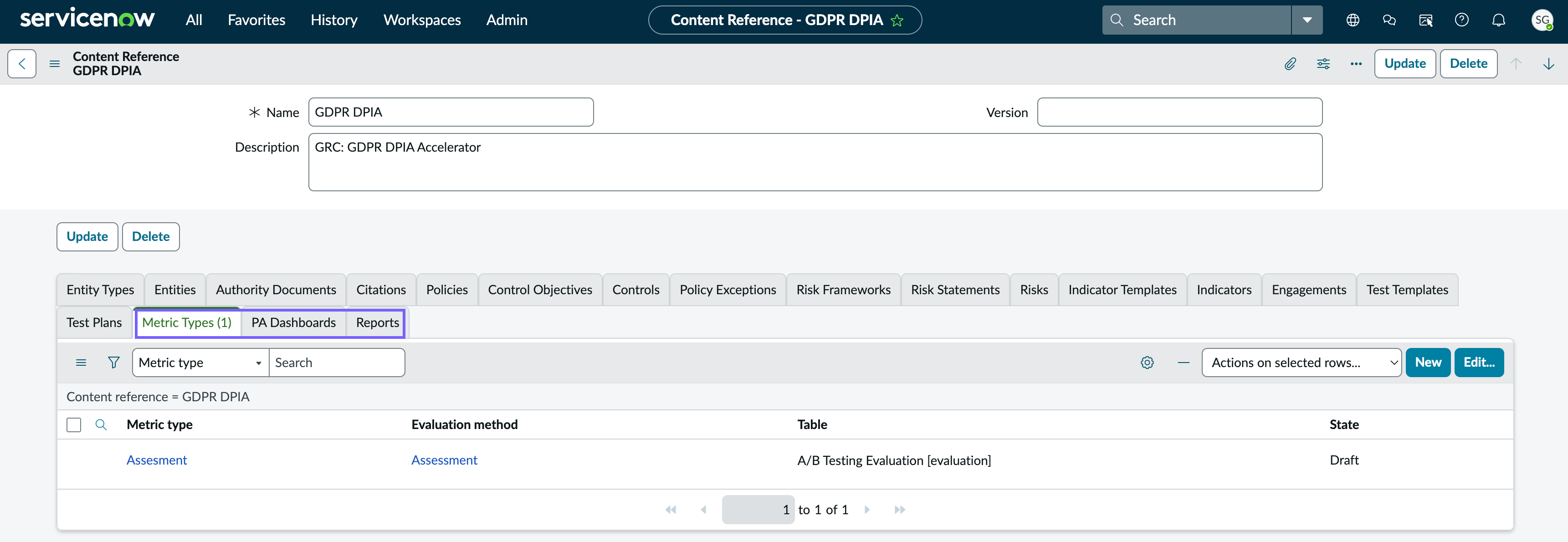 Content references for GDPR DPIA