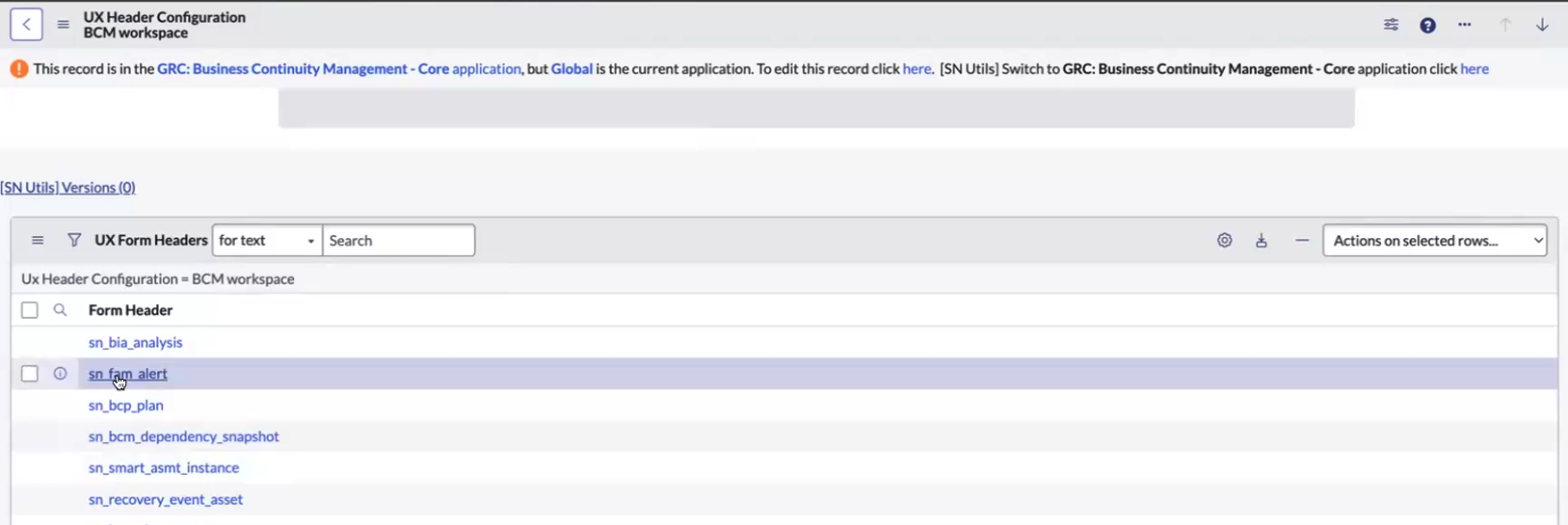UX header configuration.